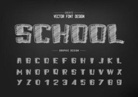 Kreide-Cartoon-Schriftart und Skizzen-Alphabet-Vektor, handgezeichnete Fettschrift und Zahlendesign vektor