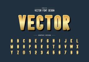 goldene runde Schriftart und Alphabetvektor, goldene Buchstabenschrift und Zahlendesign vektor