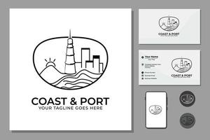 Küste und Hafen mit Sonnenaufgang für Logo vektor