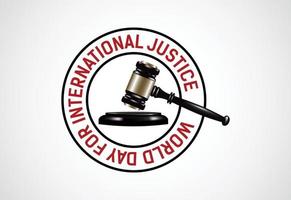 welttag für internationale gerechtigkeit, 3d-justizhammer und waagenvektorillustration vektor