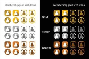 Mitgliedschaftsplan-Web-Icon-Design in Gold-, Silber- und Bronzefarbe vektor