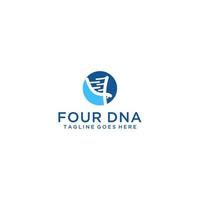 nummer 4 som utgör DNA med en kreativ touch för genetisk logotypdesign vektor