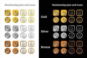 Mitgliedschaftsplan-Web-Icon-Design in Gold-, Silber- und Bronzefarbe vektor