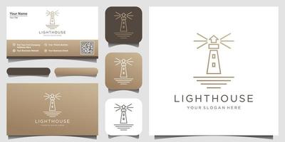 Leuchtturm-Suchscheinwerfer-Leuchtturm-Insel-Logo-Design mit einfacher Linie im Kunststil. vektor