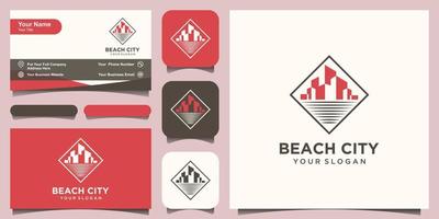 Beach City Logo-Design-Vorlage und Visitenkarten-Design. vektor