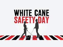 White Cane Safety Day Konzeptdesign. vektorillustration der blinden kreuzung von mann und frau. Typografie-Schriftzug auf isoliertem weißem Hintergrund. Es kann für den Welttag des Sehens, den Tag der Blinden oder die Netzhaut verwendet werden. vektor