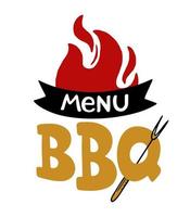 bbq handritad inskription slogan food court emblem meny restaurang bar café vektorillustration av eld vektor