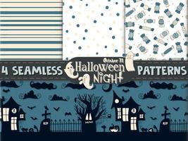 4 sömlösa mönster. halloween - 31 oktober. handritad doodle illustration. bus eller godis. glad halloween 2022. vektor