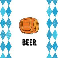 oktoberfest 2022 - ölfestival. handritade doodle element. tysk traditionell semester. färg fat öl på en vit bakgrund med blå romber och bokstäver. vektor