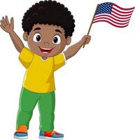 söt svart pojke som håller en USA-flagga vektor
