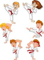 tecknad litet barn träning karate samling vektor