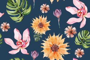 sömlösa mönster av blommande blommor med akvarell 95 vektor