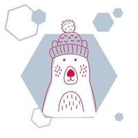 semester och jul illustration av en söt isbjörn i hatt. hand rita djur illustration för gratulationskort eller affisch. vektor