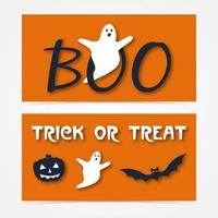 gespenstischer Header oder Banner der Website mit Halloween-Kürbis, Fledermaus und Geist. vektor