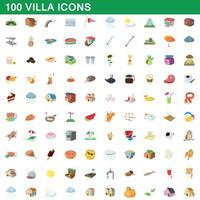 100 Villa-Symbole im Cartoon-Stil vektor