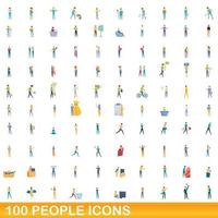 100 personer ikoner set, tecknad stil vektor