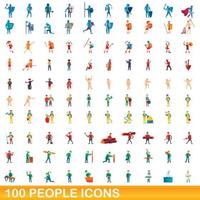 100 Personen Icons Set, Cartoon-Stil vektor