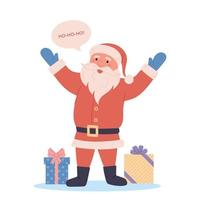 cartoon lustige weihnachtsmann winkende hand und sagen hohoho isoliert auf weißem hintergrund vektor