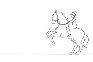 durchgehende einzeilige zeichnung geschäftsfrau reiten pferd symbol des erfolgs. geschäftsmetapherkonzept, ziel, leistung, führung betrachtend. einzeiliges zeichnen design vektorgrafik illustration vektor