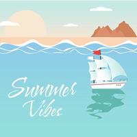 Sommerlandschaft. Meer, Berge und Boot. Sammer-Vibes. Vektor-Illustration vektor