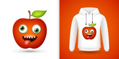 Apfel auf weißem Sweatshirt Hoodie. Vektor