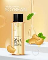 Sojabohnenöl-Serum, natürliche Hautpflegekosmetik. Feuchtigkeits-Essenz-Vektor-Illustration. vektor