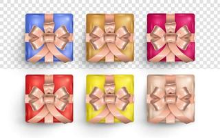 bunte realistische 3d-geschenkbox mit rosa band vektor