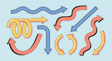 olika nyckfulla pilar uppsättning färgglada stil. abstrakta riktningsindikatorer för presentationer och webb. geometriskt dynamiskt mönster för infografik. vektor illustration av retro ritning.