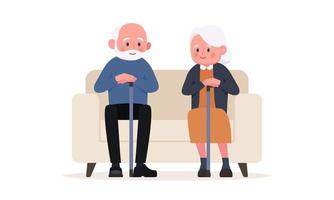 Älteres Ehepaar sitzt auf einem Stuhl. Vektorillustration im Cartoon-Stil vektor