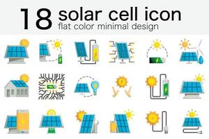 satz von solarzellenpanel produziert grüne energie strom zur batterie vom sonnenkreis-photovoltaik-symbol in minimalem flachem farbdesign