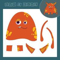 Papierpuzzle für Kinder mit einem Monster. Baby-Erziehungsapplikation zum Ausschneiden und Einfügen für das Vorschulalter. vektor