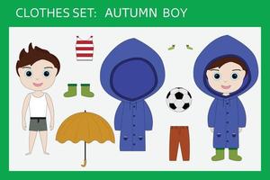 ein Satz Kleidung für einen kleinen fröhlichen Jungen für den Herbst vektor