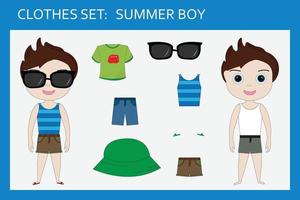 ein Satz Kleidung für einen kleinen fröhlichen Jungen für den Sommer vektor