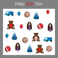 Finde rotes Spielzeug. vorschularbeitsblatt, arbeitsblatt für kinder, druckbares arbeitsblatt vektor