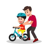 Ein Vater bringt seinem Sohn das Fahrradfahren bei vektor
