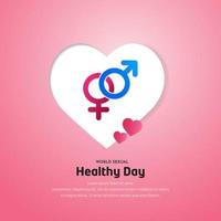 welttag der sexuellen gesundheit designvektor mit geschlechtssymbolen und papierherzen isoliert auf rosa hintergrund vektor
