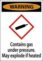 varning innehåller gas under tryck ghs tecken på vit bakgrund vektor