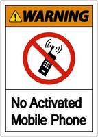 varning ingen aktiverad mobiltelefon tecken på vit bakgrund vektor