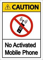 Vorsicht kein aktiviertes Handyzeichen auf weißem Hintergrund vektor