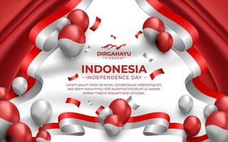 indonesiska självständighetsdagen landskap banner mall med indonesiska flaggan tema vektor