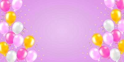 luftballons für besondere ereignisse, realistische rosa und gelbe luftballons und konfetti auf rosa hintergrund. grußkarte oder banner festliches konzept. Vektor-Illustration vektor