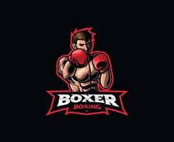 Boxer-Maskottchen-Logo-Design. Kämpfer Boxclub Vektor-Illustration. logoillustration für maskottchen oder symbol und identität, emblemsport oder e-sport-gaming-team vektor