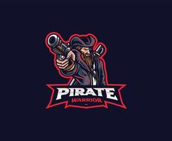 pirater maskot logotyp design. vektor illustration kapten pirat med pistol. logotyp illustration för maskot eller symbol och identitet, emblem sport eller e-sport spelteam