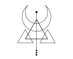 Magischer Halbmond. symbol der wikingergottheit, keltische heilige geometrie, schwarzes logotattoo, esoterische dreiecke der alchemie. Objektvektorillustration des spirituellen Okkultismus lokalisiert auf weißem Hintergrund vektor