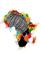 konzept der afrikanischen frau, gesichtsprofilschattenbild mit turban in form einer karte von afrika. bunte afro-print-tribal-logo-spritzer-design-vorlage. Vektor-Illustration isoliert auf weißem Hintergrund vektor