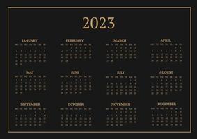 klassischer Monatskalender für 2023. ein Kalender im Stil des Minimalismus in quadratischer Form. Kalendervorlage vektor