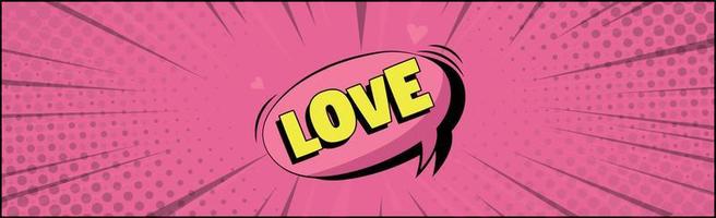 Comic-Zoom-Inschrift Liebe auf farbigem Hintergrund - Vektor