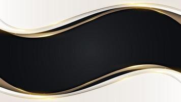 eleganter abstrakter 3D-Hintergrund weiße Wellenform mit Goldband und Fadenlinien auf schwarzem Hintergrund. vektor