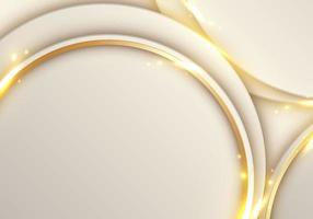 abstrakter eleganter weißer kreis mit 3d-goldenen linien ring abgerundete überlappende schicht und lichtfunken auf klarem hintergrund