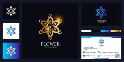 blomma, boutique eller prydnad lyx logotyp malldesign med visitkort. vektor